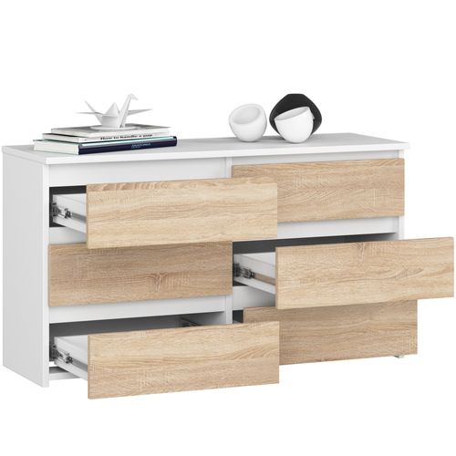 Petite Commode Cl100 Blanche 100 Cm 6 Tiroirs Façade Chêne Sonoma 100x35x57 Cm