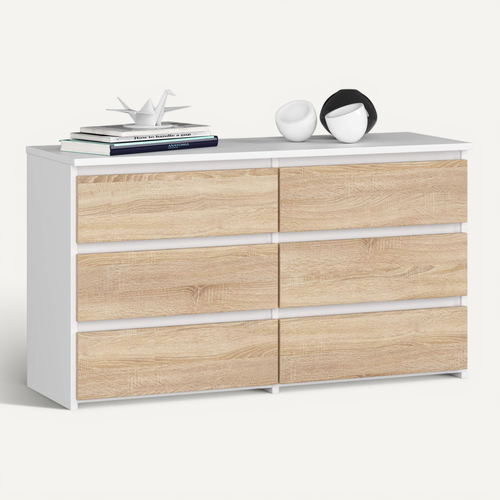Petite Commode Cl100 Blanche 100 Cm 6 Tiroirs Façade Chêne Sonoma 100x35x57 Cm