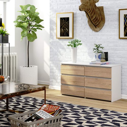 Petite Commode Cl100 Blanche 100 Cm 6 Tiroirs Façade Chêne Sonoma 100x35x57 Cm