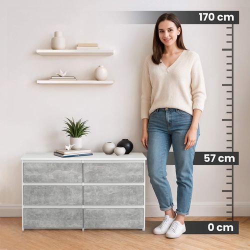Petite Commode Cl100 Blanche 100 Cm 6 Tiroirs Façade Béton 100x35x57 Cm