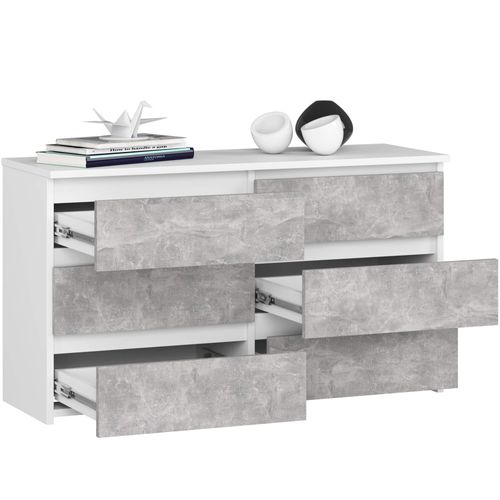 Petite Commode Cl100 Blanche 100 Cm 6 Tiroirs Façade Béton 100x35x57 Cm