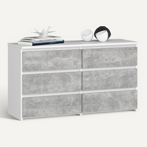 Petite Commode Cl100 Blanche 100 Cm 6 Tiroirs Façade Béton 100x35x57 Cm