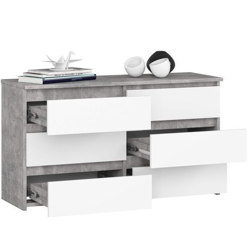 Petite Commode Cl100 Béton 100 Cm 6 Tiroirs Façade Blanche 100x35x57 Cm