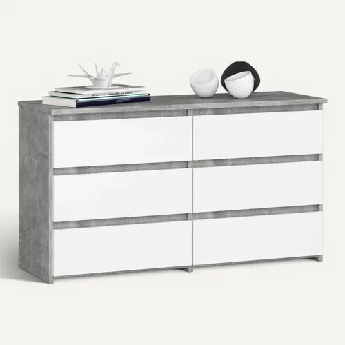 Petite Commode Cl100 Béton 100 Cm 6 Tiroirs Façade Blanche 100x35x57 Cm
