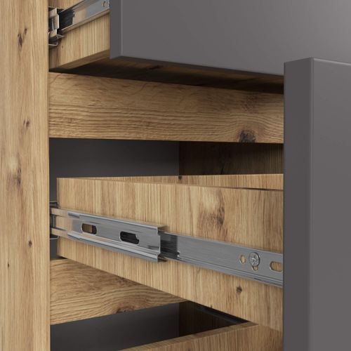 Commode Cl4 Chêne Artisan 40 Cm 4 Tiroirs Façade Gris Graphite 40x35x74 Cm