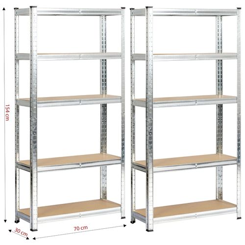 Lot De 2 Étagères Modulables 70 Cm Acier Galvanisé Charge Maximale 875kg - L70xp30xh154 Cm