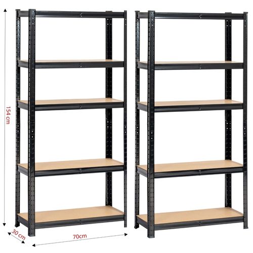 Lot De 2 étagères Modulables 70 Cm Acier Noirci Charge Maximale 875kg - L70xp30xh154 Cm