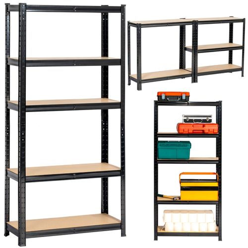 Lot De 2 étagères Modulables 70 Cm Acier Noirci Charge Maximale 875kg - L70xp30xh154 Cm
