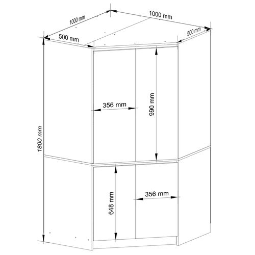 Armoire D'angle s100 Chêne Artisan 100 Cm 4 Portes Façade Chêne Artisan 6 Étagères 100x50x180 Cm