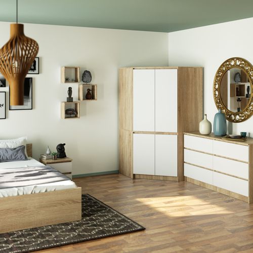 Armoire D'angle s100 Chêne Sonoma 100 Cm 4 Portes Façade Blanche 6 Étagères 100x50x180 Cm