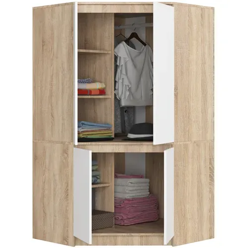 Armoire D'angle s100 Chêne Sonoma 100 Cm 4 Portes Façade Blanche 6 Étagères 100x50x180 Cm