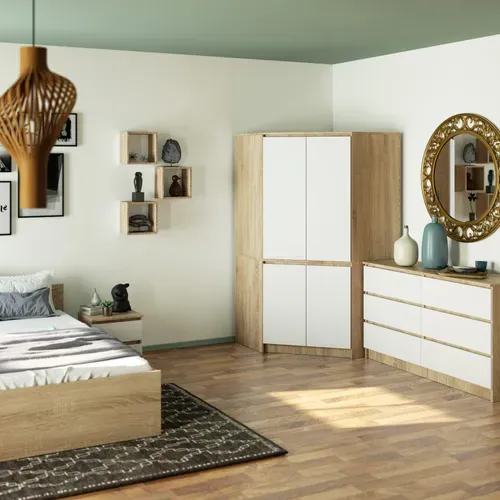 Armoire D'angle s100 Chêne Sonoma 100 Cm 4 Portes Façade Blanche 6 Étagères 100x50x180 Cm