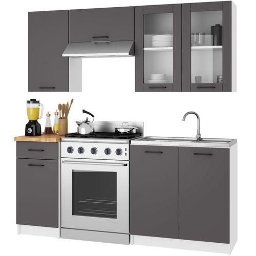 Vitrine De Cuisine Oliwia W80 H720 Blanche, Gris Graphite 2 Portes 2 Étagères 80x30,5x72 Cm