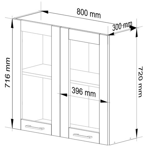 Vitrine De Cuisine Oliwia W80 H720 Blanche, Gris Graphite 2 Portes 2 Étagères 80x30,5x72 Cm
