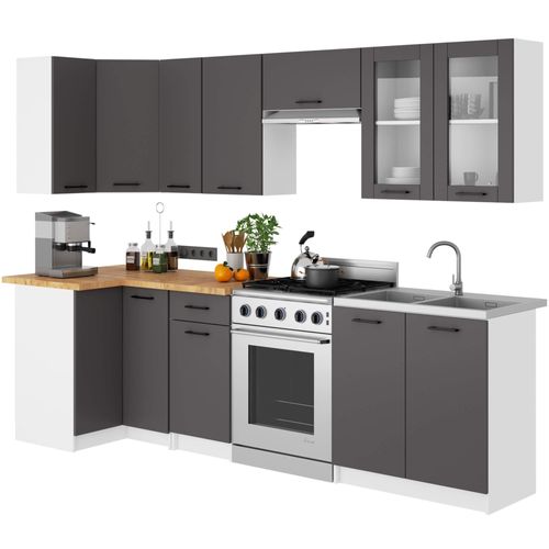 Vitrine De Cuisine Oliwia W80 H720 Blanche, Gris Graphite 2 Portes 2 Étagères 80x30,5x72 Cm