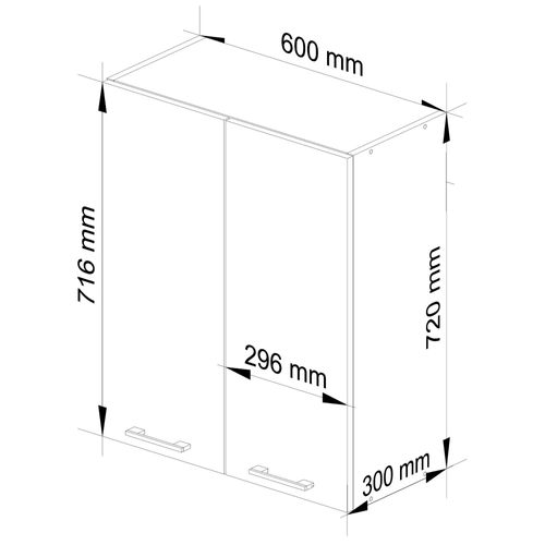 Meuble De Cuisine Haut W60 H720 Blanche 2 Portes, 2 Étagères 72x60x30 Cm