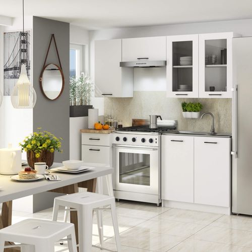 Ensemble De Cuisine Vitré Akord Oliwia 1.8m H720 Blanc 180 Cm 7 Portes 1 Tiroir 180x46x203 Cm