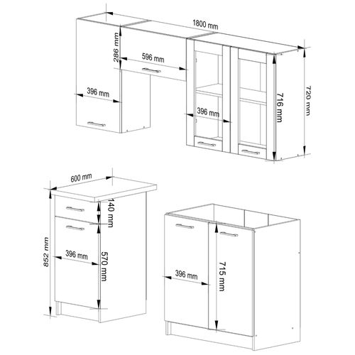 Ensemble De Cuisine Vitré Akord Oliwia 1.8m H720 Blanc 180 Cm 7 Portes 1 Tiroir 180x46x203 Cm
