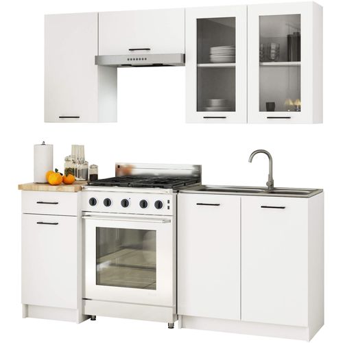 Ensemble De Cuisine Vitré Akord Oliwia 1.8m H720 Blanc 180 Cm 7 Portes 1 Tiroir 180x46x203 Cm