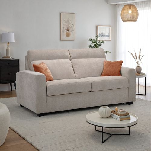 Canapé convertible 3 places CALYPSO III tissu taupe vue d'ambiance 1