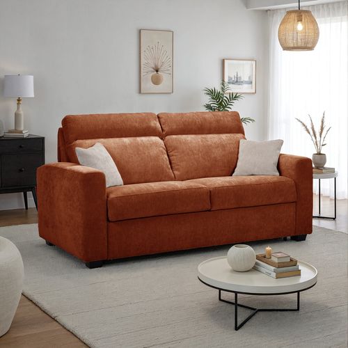 Canapé convertible 3 places CALYPSO III tissu terracotta vue d'ambiance 1