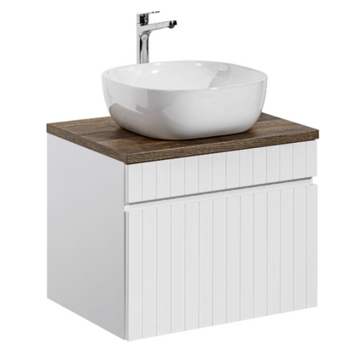 Ensemble Meuble 60 Cm Avec Plan Vasque Et Vasque à Poser Smile, Couleur Blanche