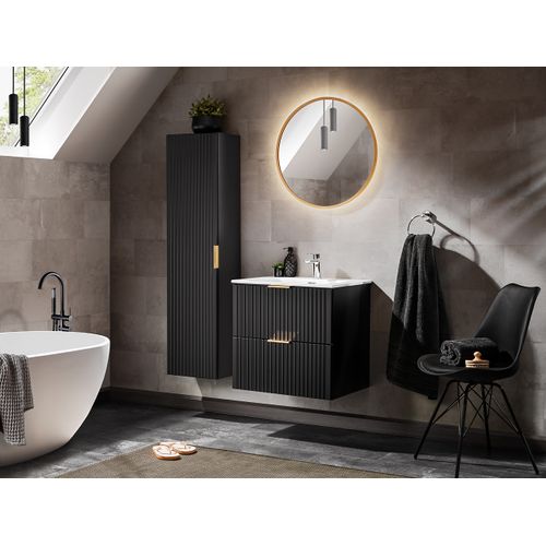 Ensemble De Meubles De Salle De Bain 60 Cm Avec Lavabo, Étagère Basse Et Miroir