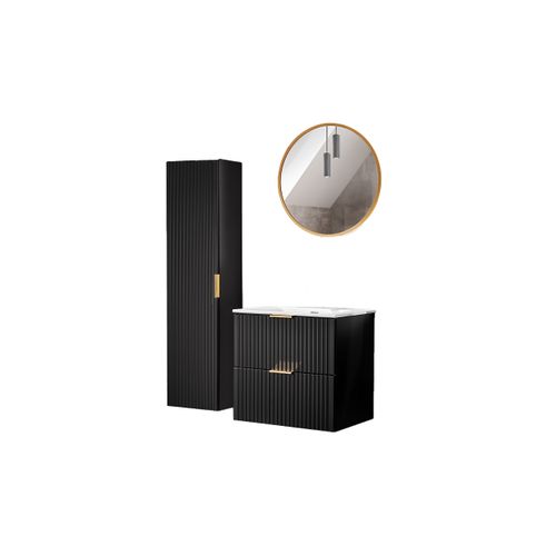 Ensemble De Meubles De Salle De Bain 60 Cm Avec Lavabo, Étagère Basse Et Miroir