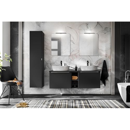 Ensemble De Meubles De Salle De Bain 140 Cm Avec Vasques à Poser, Colonne Et Miroir