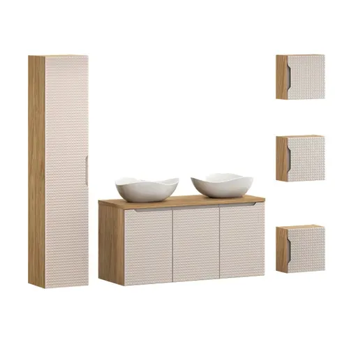 Ensemble Meuble 120 Cm Avec Plan, 2 Vasques à Poser Cloud, Colonne Haute