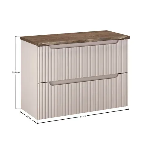 Meuble Suspendu Sous Vasque Nova Cachemire 80 Cm Et Plan Chêne Casella - 2 Tiroirs