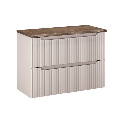 Meuble Suspendu Sous Vasque Nova Cachemire 80 Cm Et Plan Chêne Casella - 2 Tiroirs