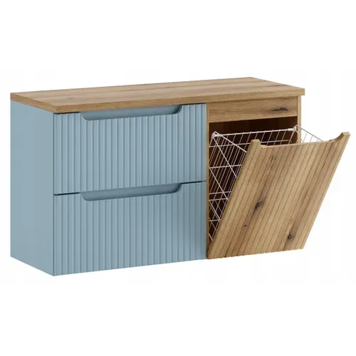 Meuble Suspendu Sous Vasque 100 Cm Avec Panier à Linge Et Plan Chêne Coast Evoke Nova Denim