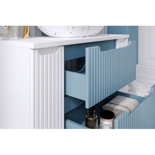 Meuble Suspendu Sous Vasque 100 Cm Avec Panier à Linge Et Plan Chêne Coast Evoke Nova Denim