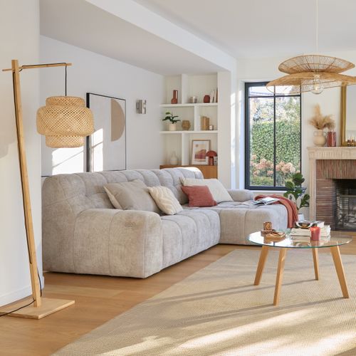 Canapé d'angle convertible FLOCCA tissu blanc cassé