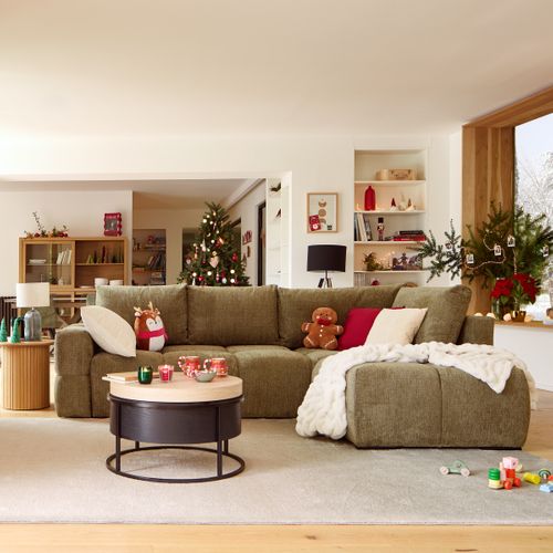 Canapé d'angle convertible FLOCCA tissu kaki