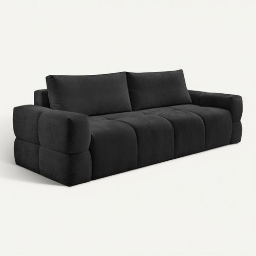 Canapé 3 places convertible FLOCCA tissu noir vue 3/4