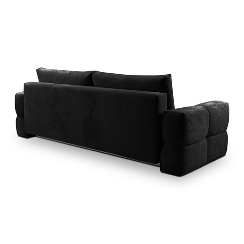 Canapé 3 places convertible FLOCCA tissu noir vue de derrière