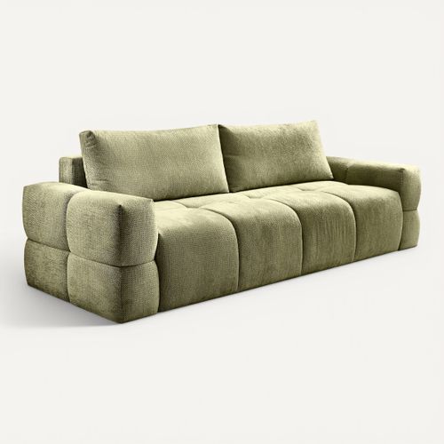Canapé 3 places convertible FLOCCA tissu kaki vue 3/4
