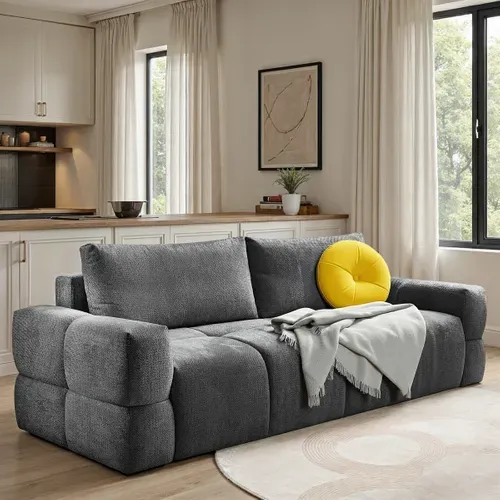 Canapé 3 places convertible FLOCCA tissu anthracite vue d'ambiance 1