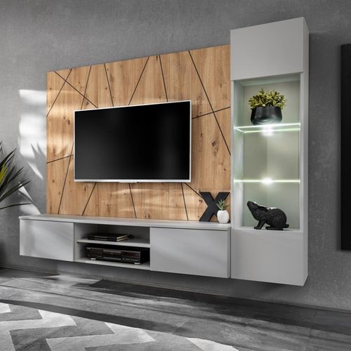 Ensemble Meuble TV Ligne "xari" 200cm Naturel et Gris Perle