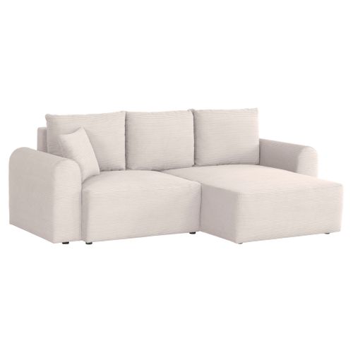 Canapé d'angle méridienne réversible JO tissu velours côtelé grège