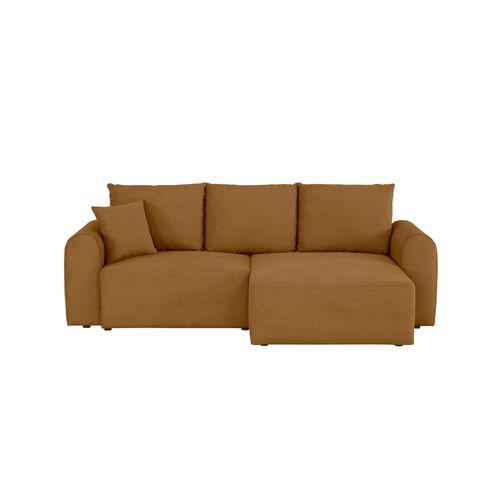 Canapé d'angle méridienne réversible JO tissu velours côtelé moutarde