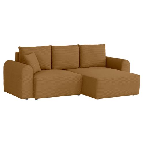 Canapé d'angle méridienne réversible JO tissu velours côtelé moutarde