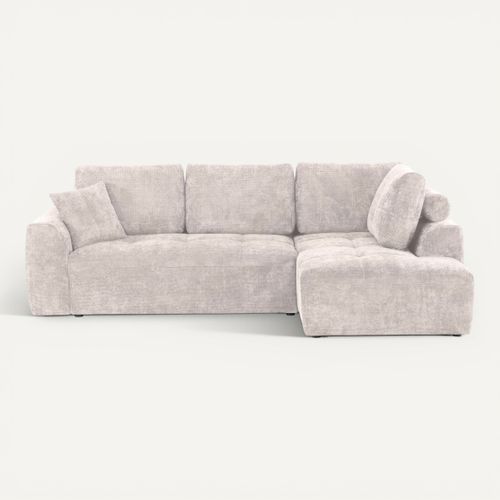Canapé d'angle droit AUBE convertible tissu blanc cassé vue de face