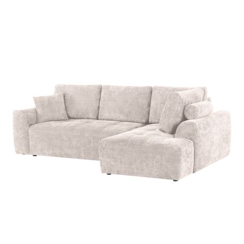 Canapé d'angle droit AUBE convertible tissu blanc cassé vue de profil