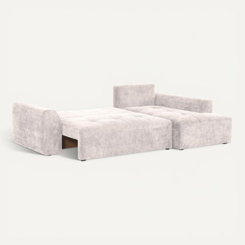 Canapé d'angle droit AUBE convertible tissu blanc cassé