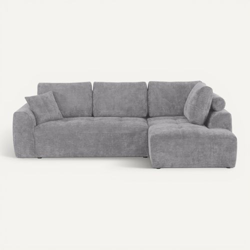 Canapé d'angle droit AUBE convertible tissu gris vue de face