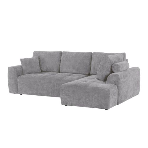 Canapé d'angle droit AUBE convertible tissu gris vue de profil