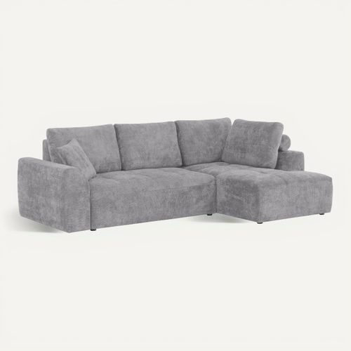 Canapé d'angle droit AUBE convertible tissu gris vue 3/4
